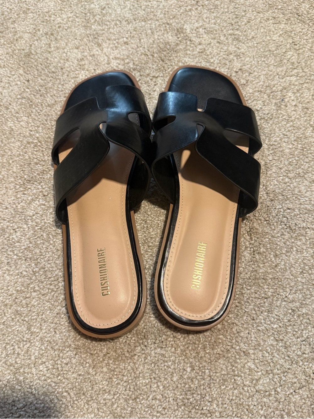 Cushionaire Women's Black Slide Sandals - Sleek Leather Straps
